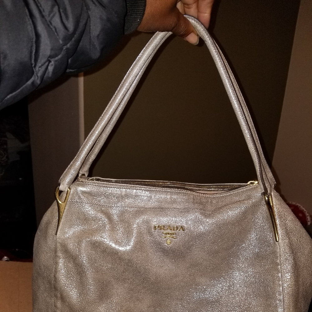 Prada Large metallic Grey Hobo bag